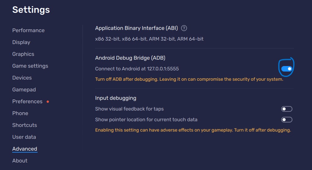 BlueStacks Advanced Settings