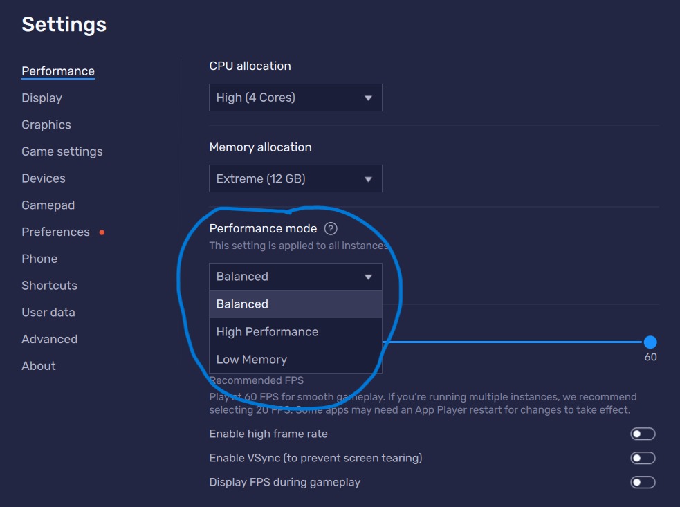 BlueStacks Performance Settings